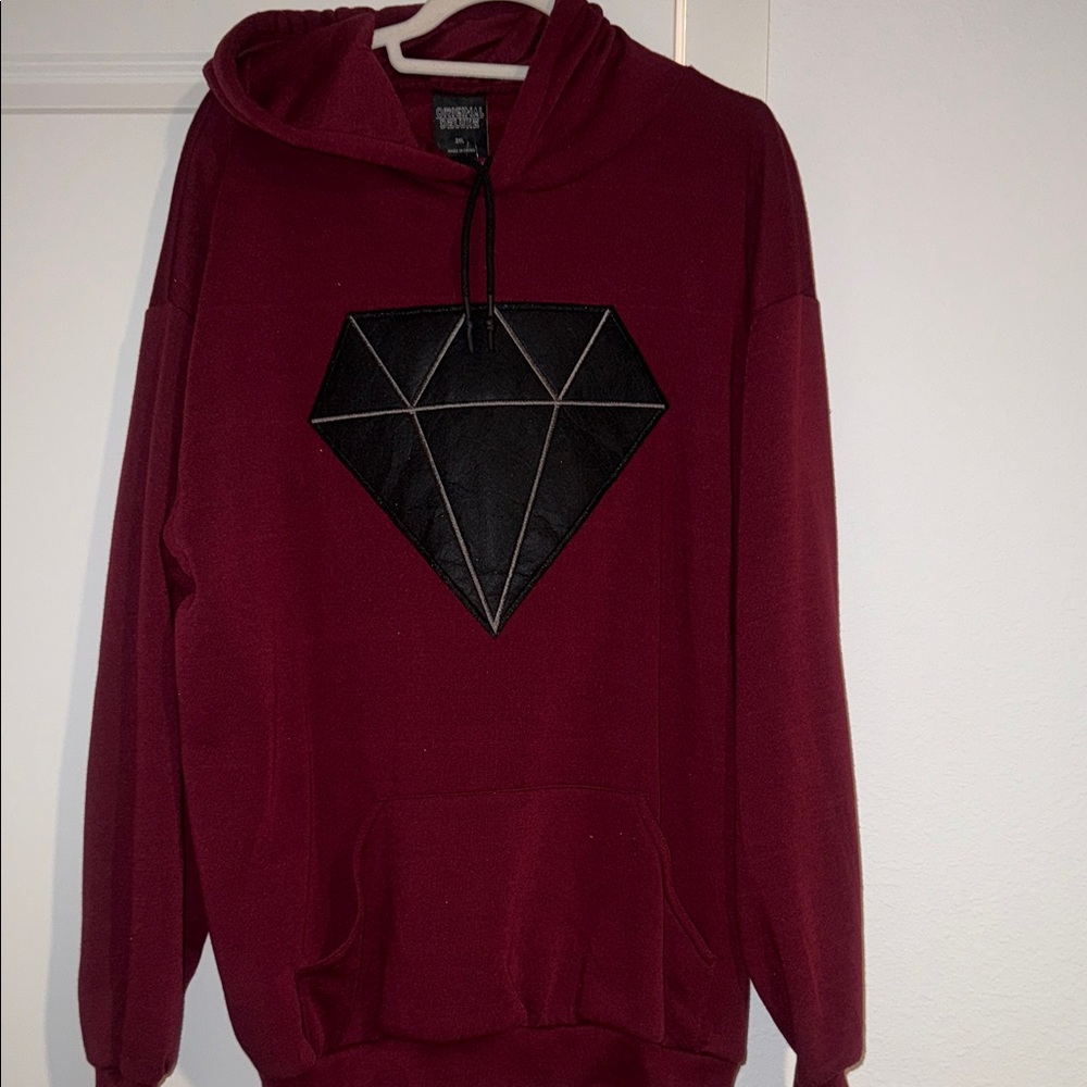 Original Deluxe Maroon Hoodie with Black Geometric Design